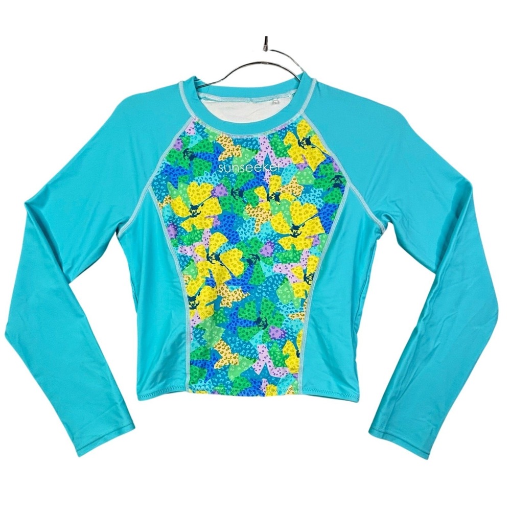 Sunseeker long sleeve swim/rash guard top with built-in bra.